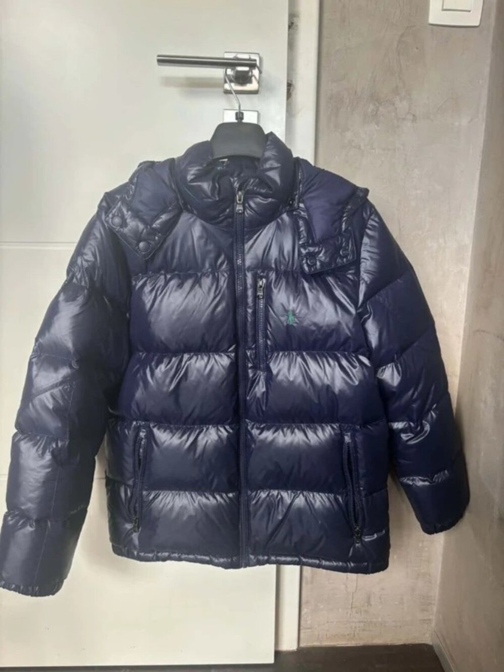 Ralph Lauren Polo Navy Blue Glossy Hooded Puffer Jacket Size XL